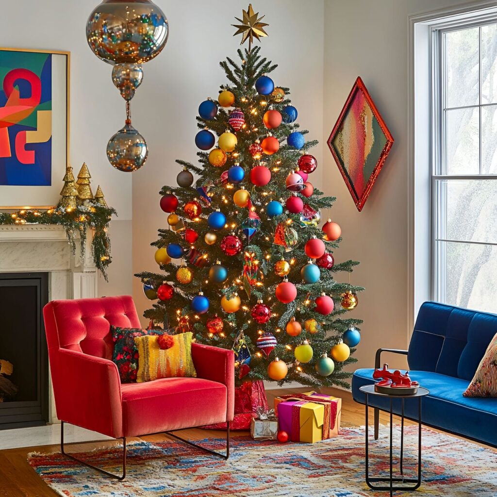 27. Multi-Colored Christmas Tree with Geometric Ornaments