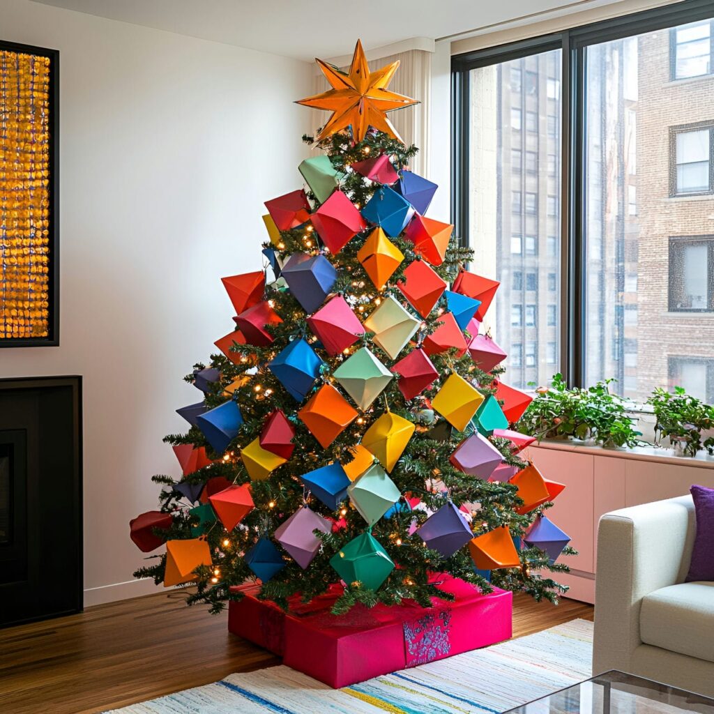 27. Multi-Colored Christmas Tree with Geometric Ornaments