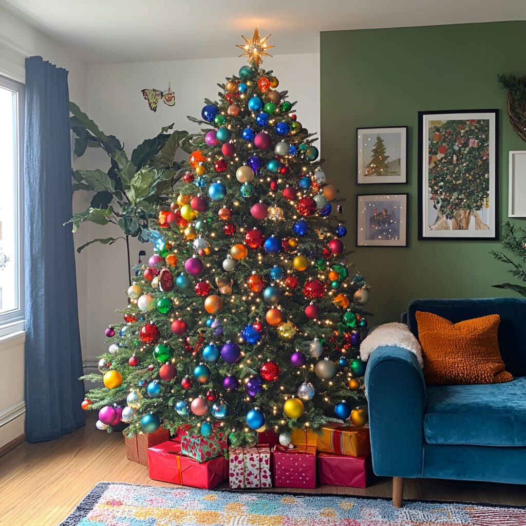 26. Multi-Colored Christmas Tree with Polka Dots for Quirky Style