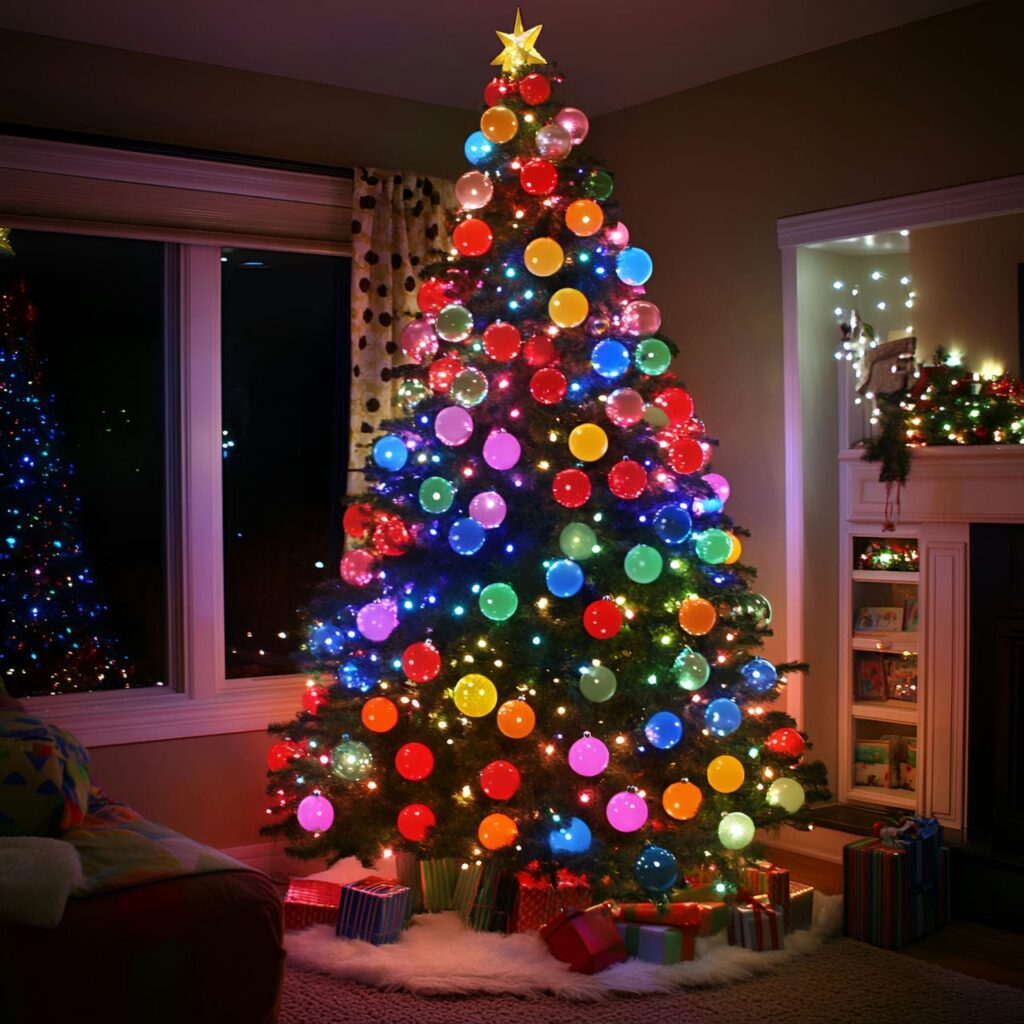 26. Multi-Colored Christmas Tree with Polka Dots for Quirky Style