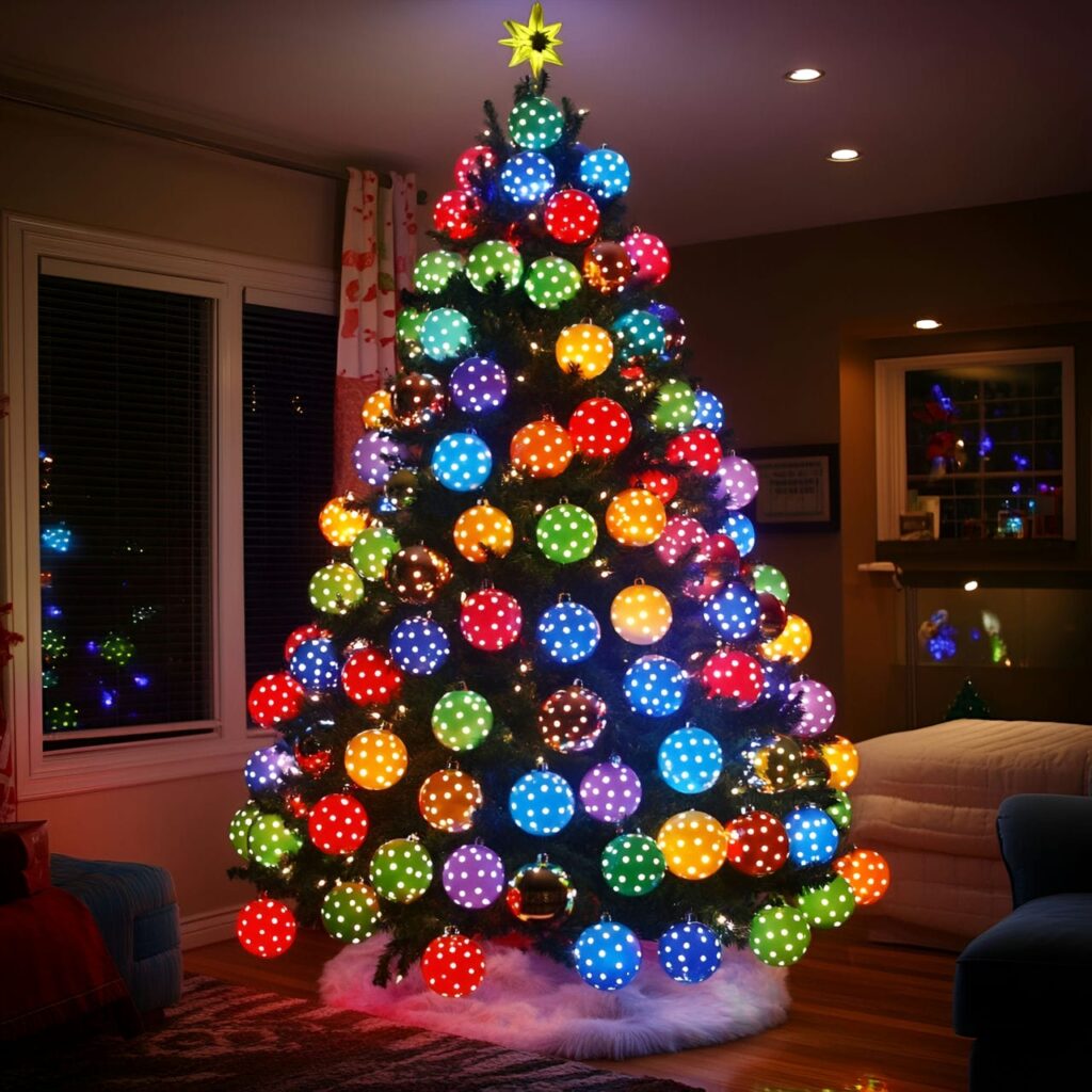 26. Multi-Colored Christmas Tree with Polka Dots for Quirky Style