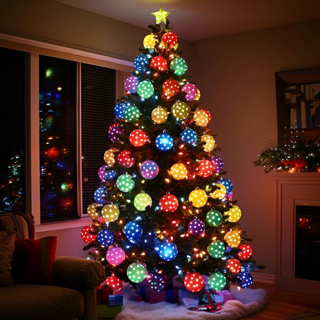 26. Multi-Colored Christmas Tree with Polka Dots for Quirky Style