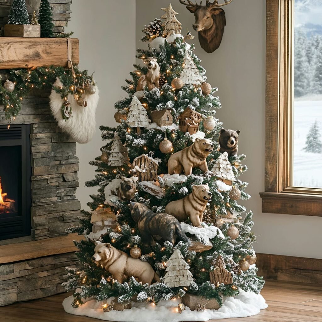 17. National Park Wildlife Tree with Bear and Mountain Ornaments