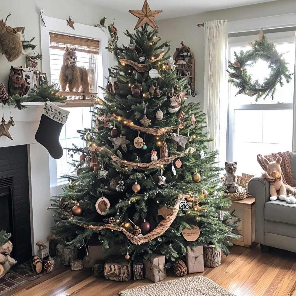 30. Natural Bark & Twig Tree with Small Animal Figurines