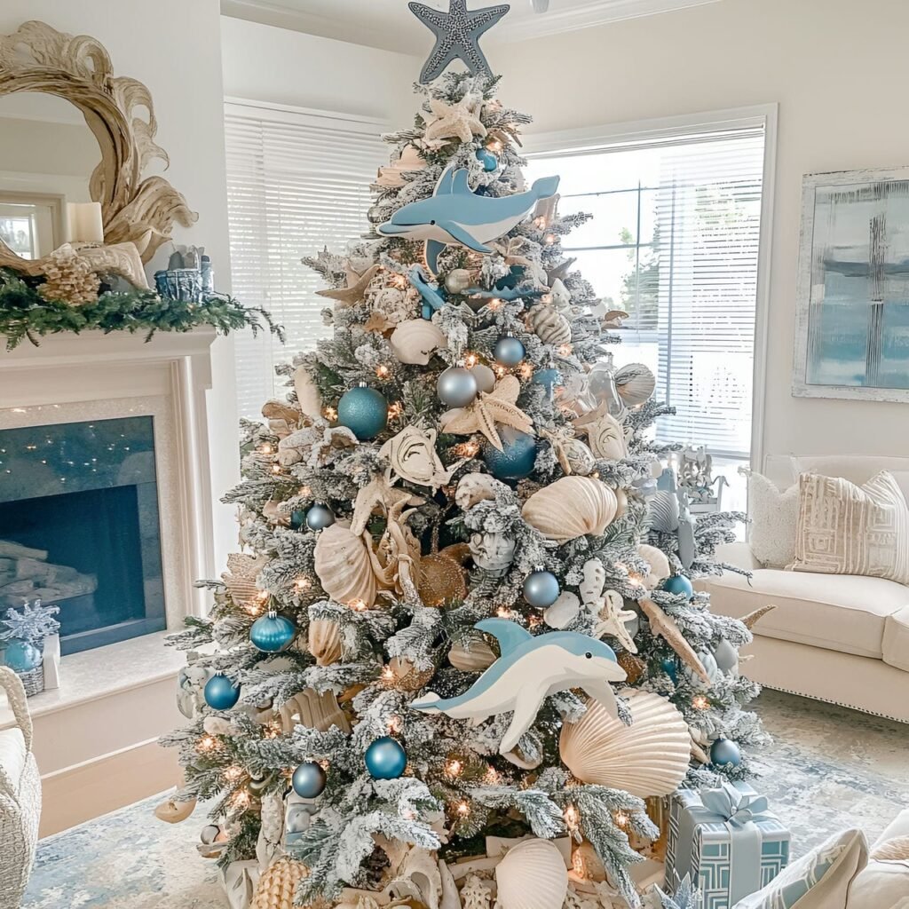 10. Ocean Wildlife Christmas Tree with Starfish and Sea Turtle Décor