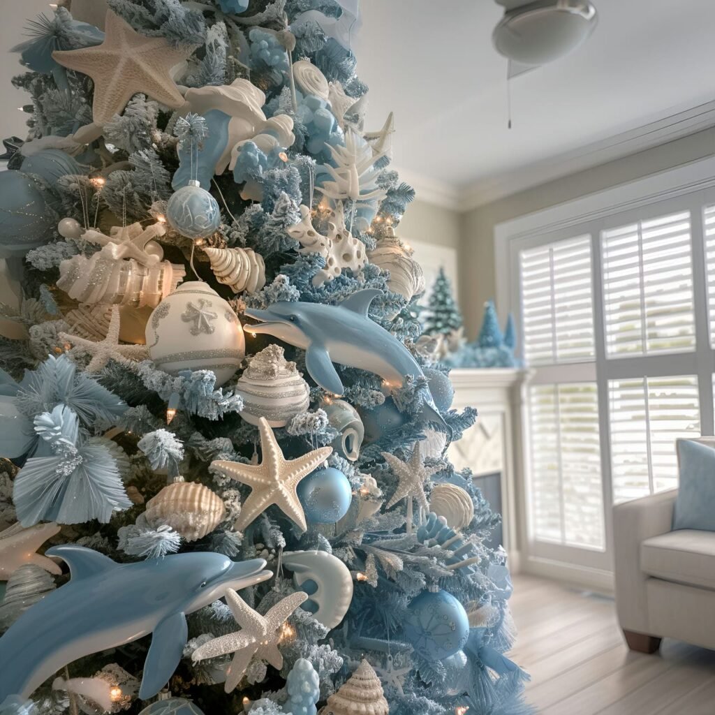 10. Ocean Wildlife Christmas Tree with Starfish and Sea Turtle Décor