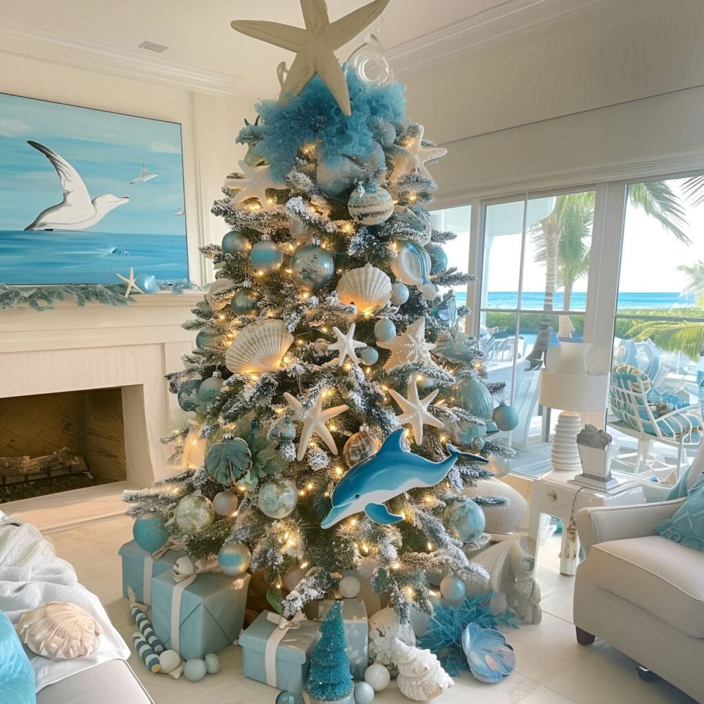 10. Ocean Wildlife Christmas Tree with Starfish and Sea Turtle Décor