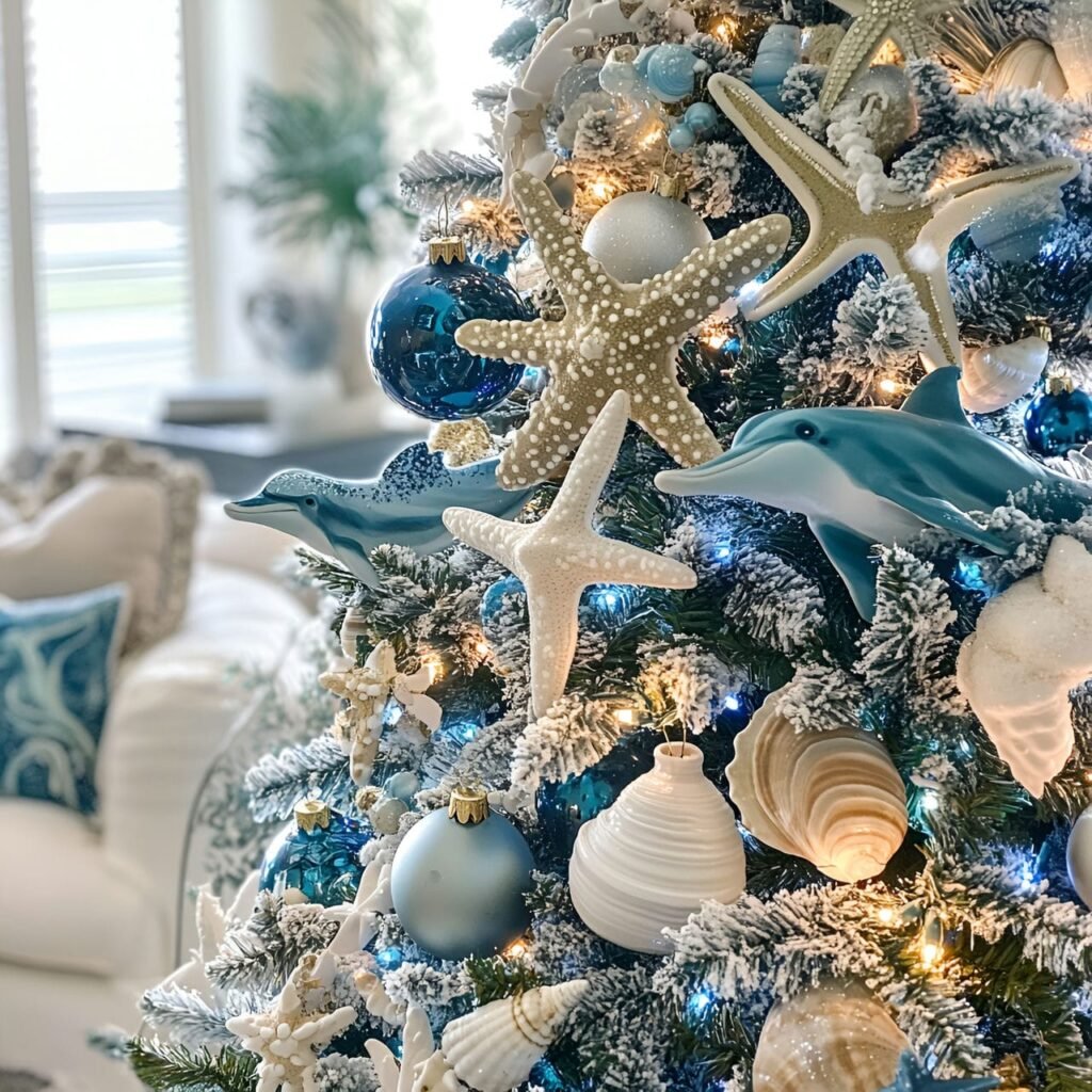 10. Ocean Wildlife Christmas Tree with Starfish and Sea Turtle Décor