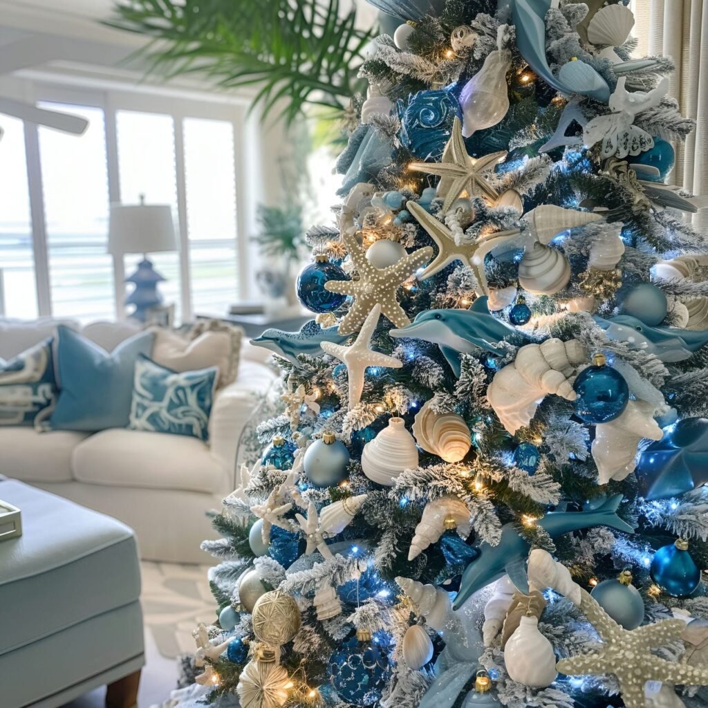 10. Ocean Wildlife Christmas Tree with Starfish and Sea Turtle Décor