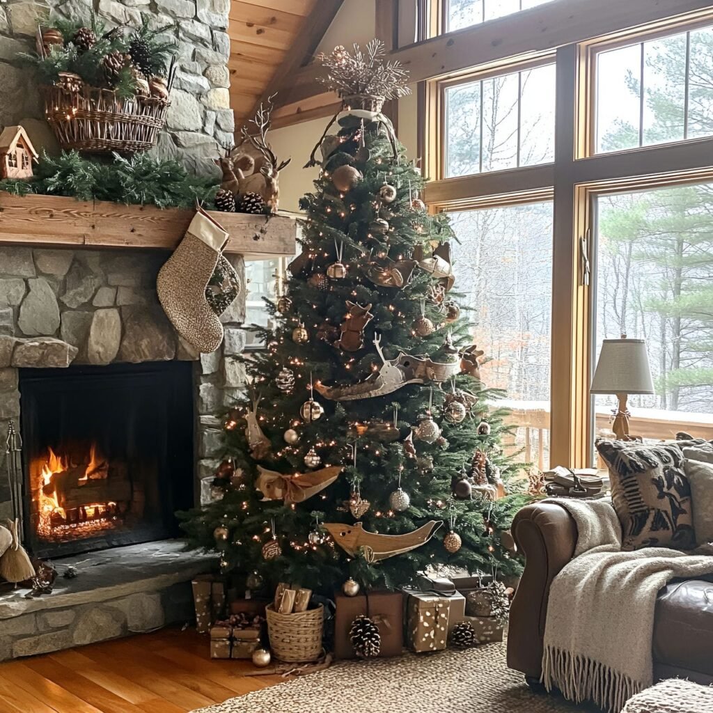 25. Old-Fashioned Woodland Tree with Burlap Bows & Pinecones