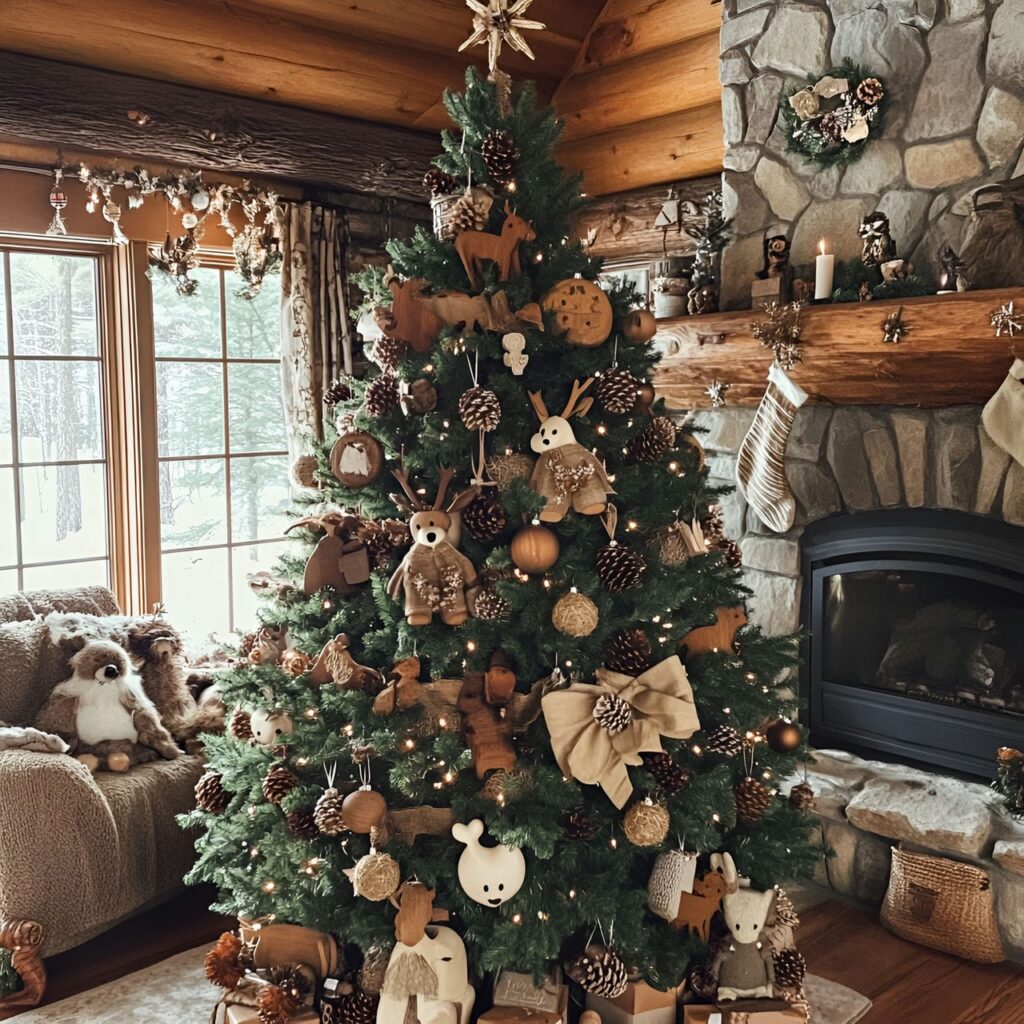 25. Old-Fashioned Woodland Tree with Burlap Bows & Pinecones