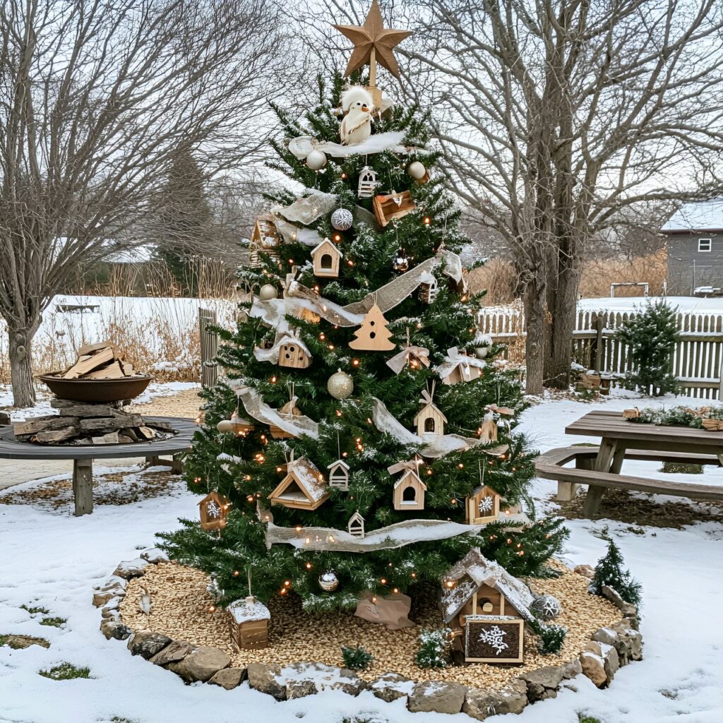 19. Outdoor Bird Haven Tree with Birdseed Ornaments and Birdhouses