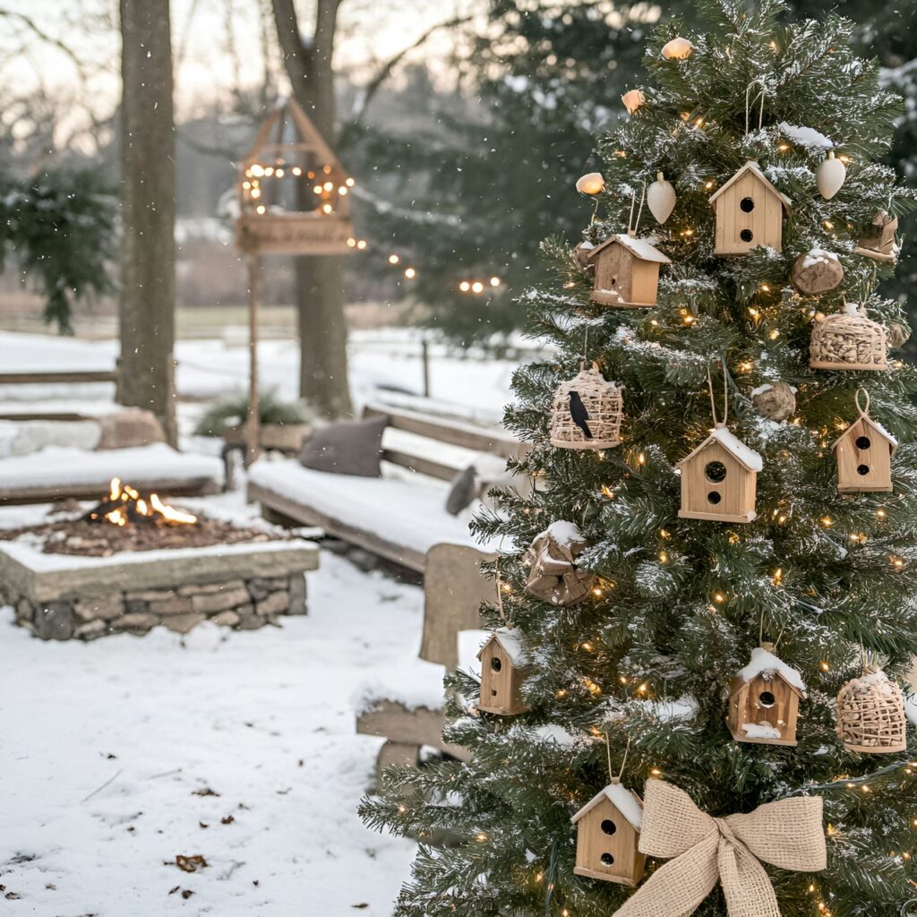 19. Outdoor Bird Haven Tree with Birdseed Ornaments and Birdhouses