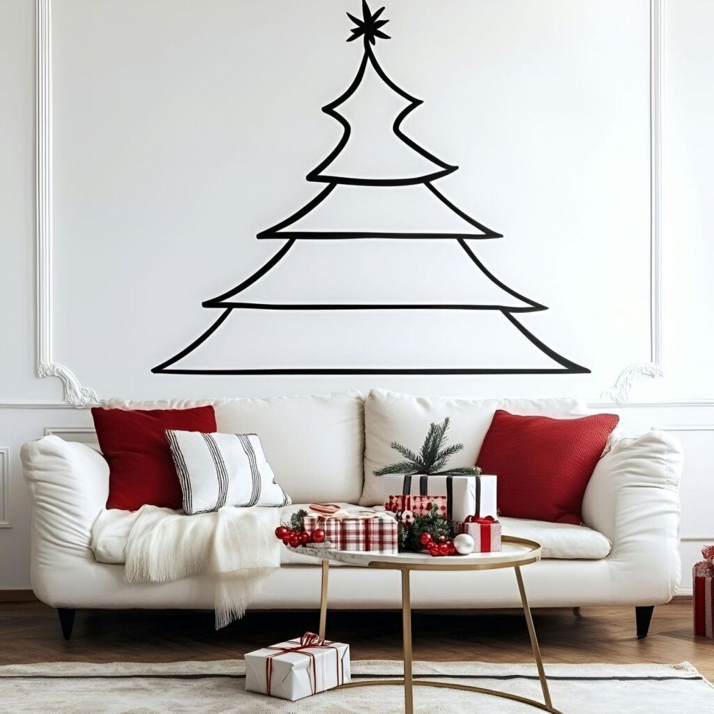 20. Painted Wall Outline Tree with a Simple Holiday Shape