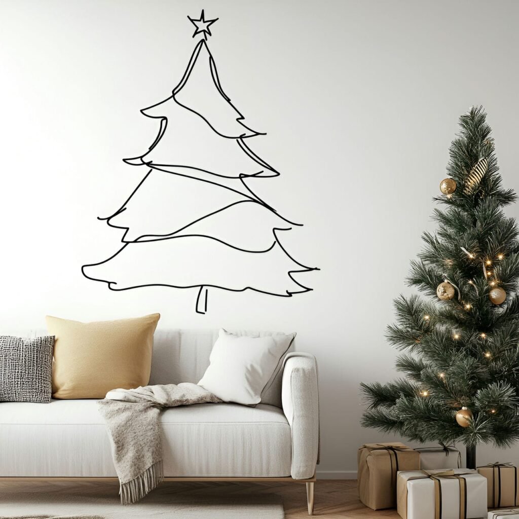 20. Painted Wall Outline Tree with a Simple Holiday Shape