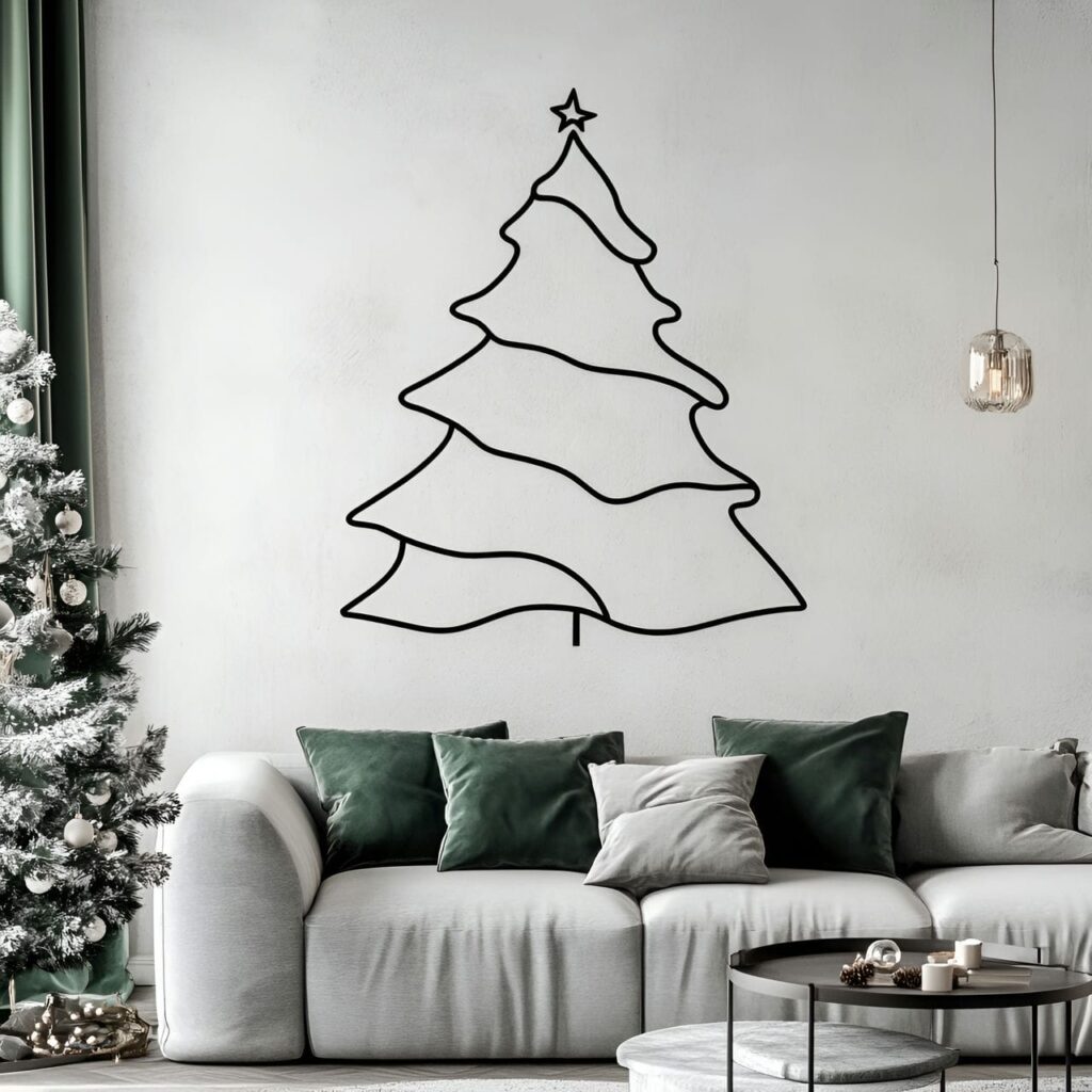 20. Painted Wall Outline Tree with a Simple Holiday Shape