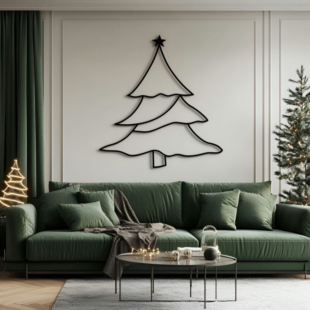 20. Painted Wall Outline Tree with a Simple Holiday Shape