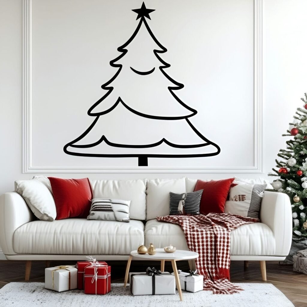 20. Painted Wall Outline Tree with a Simple Holiday Shape