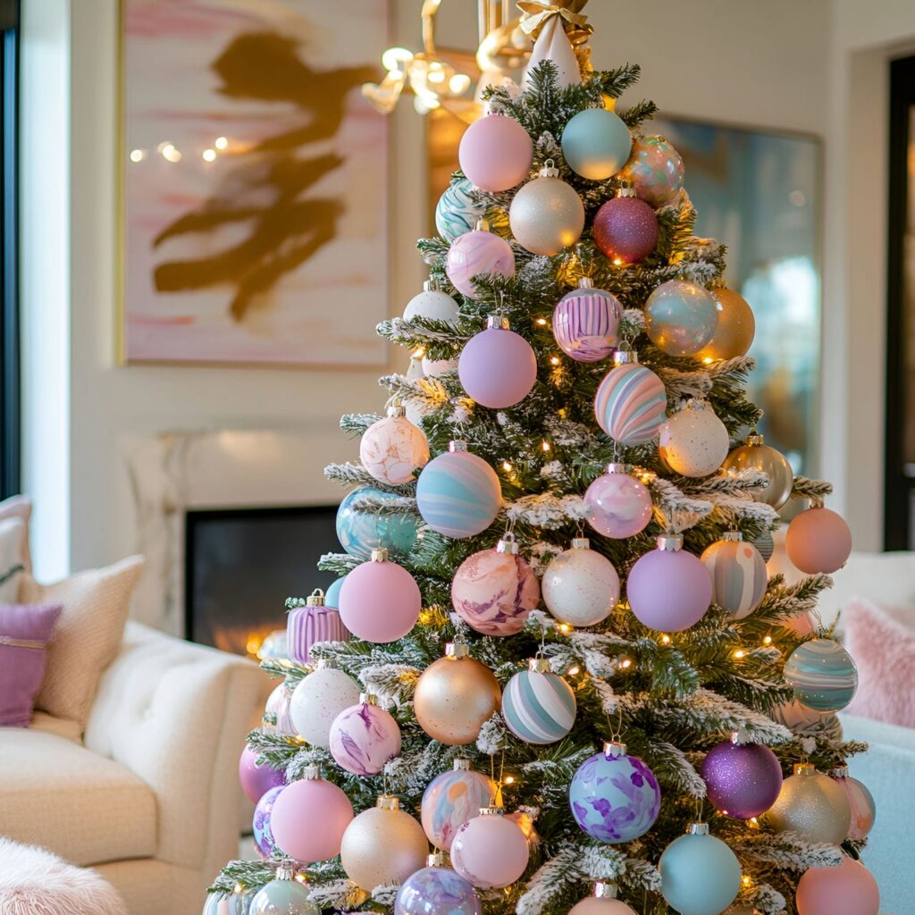 11. Hand-Painted Pastel Ornament Tree with Unique DIY Designs