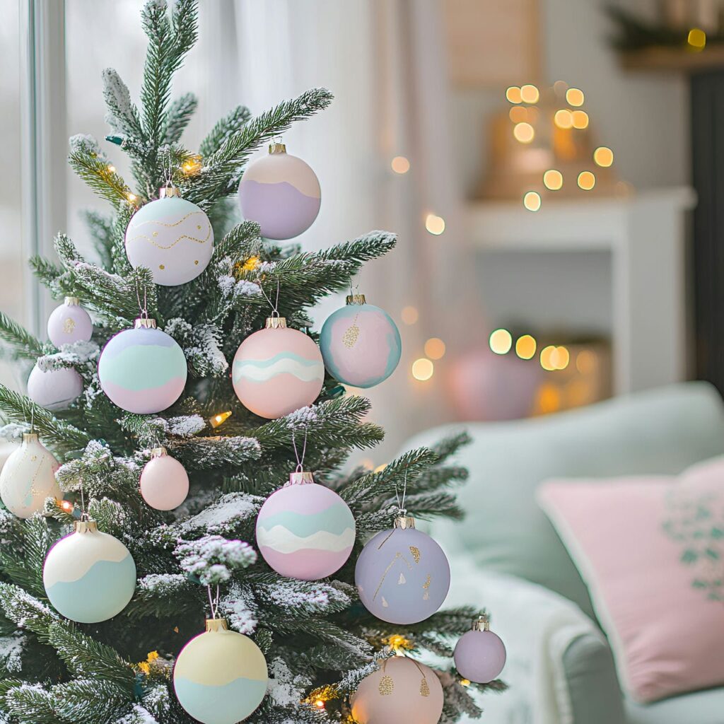 11. Hand-Painted Pastel Ornament Tree with Unique DIY Designs