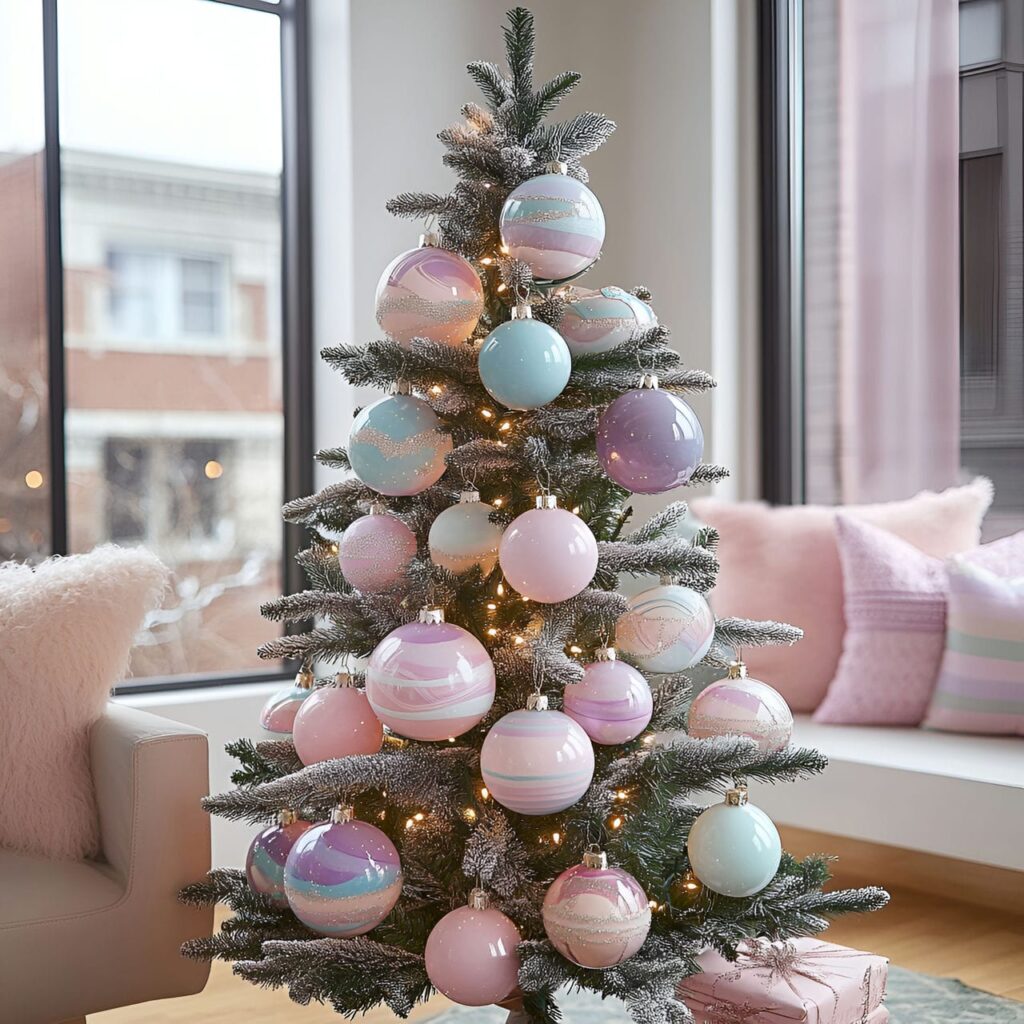 11. Hand-Painted Pastel Ornament Tree with Unique DIY Designs