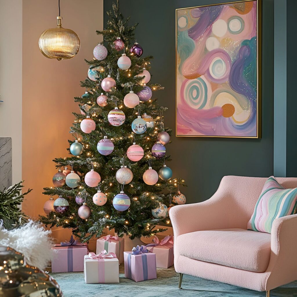 11. Hand-Painted Pastel Ornament Tree with Unique DIY Designs