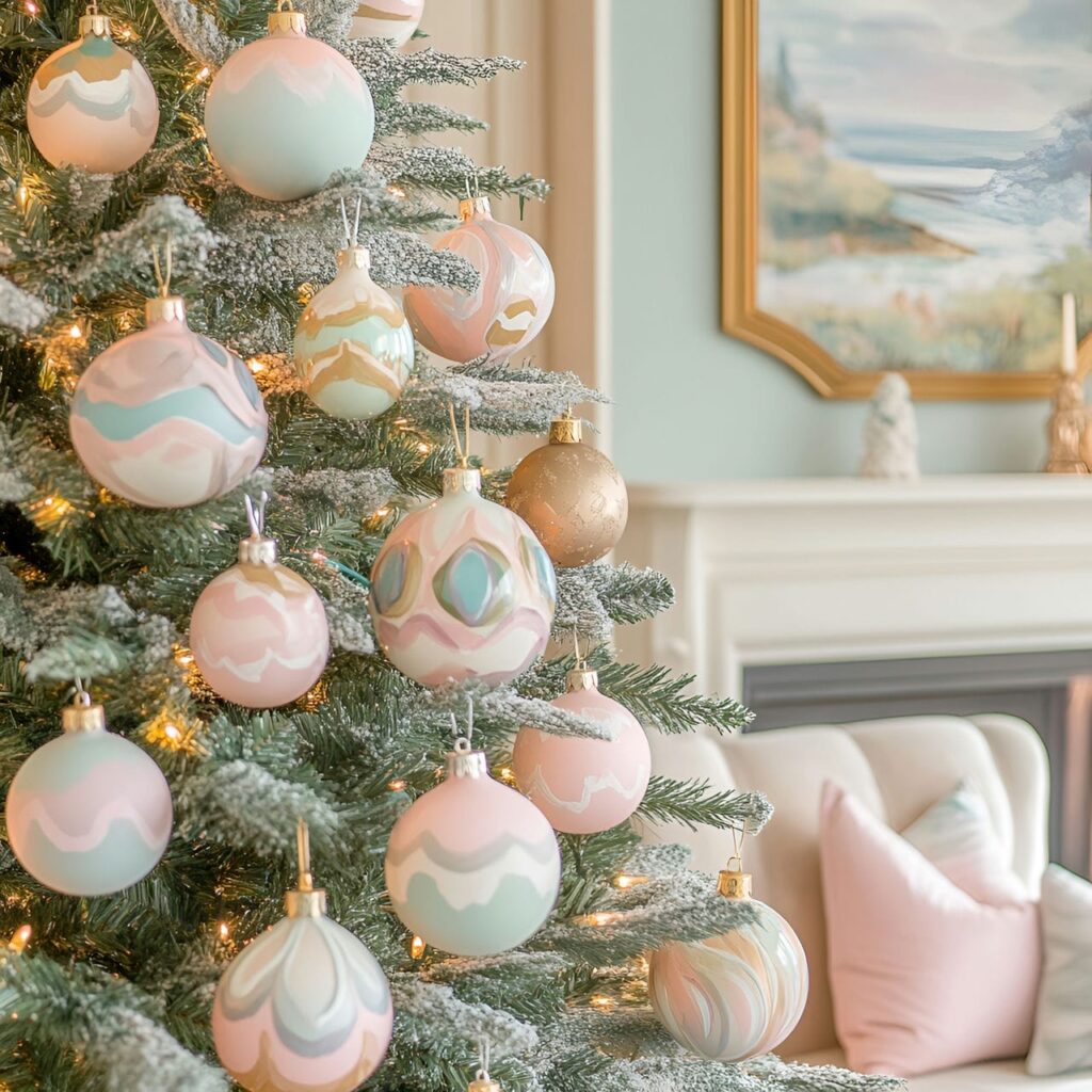 11. Hand-Painted Pastel Ornament Tree with Unique DIY Designs