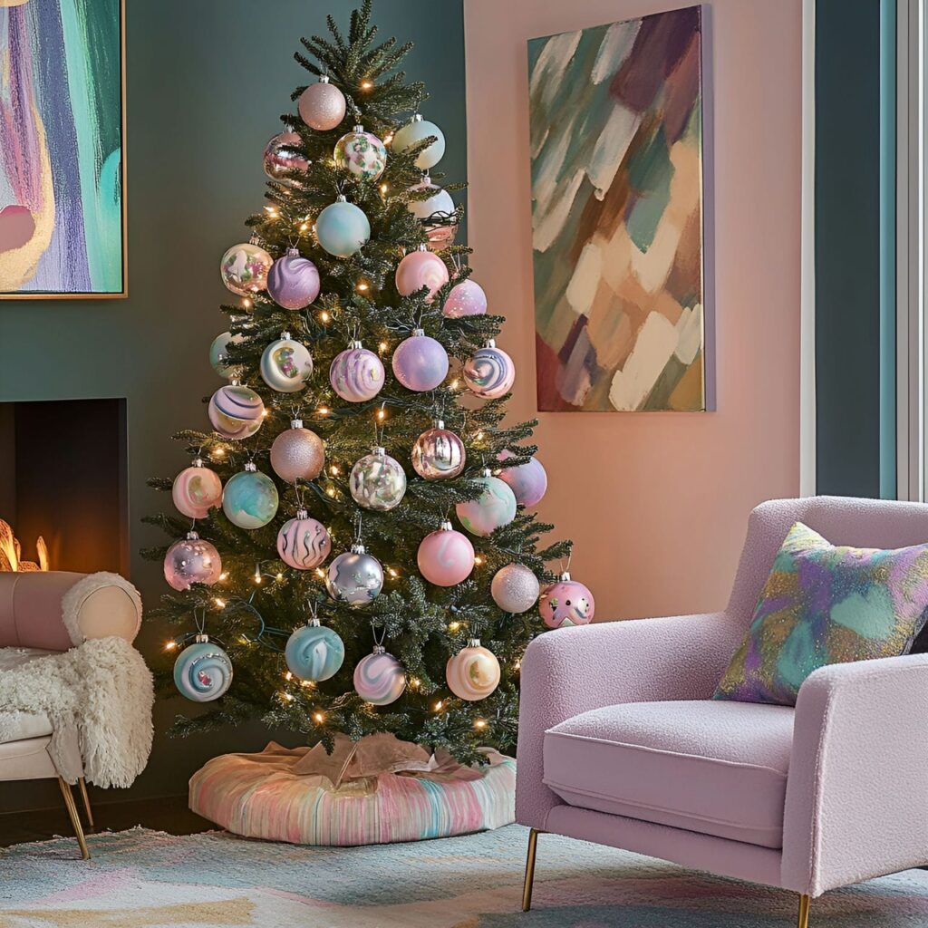 11. Hand-Painted Pastel Ornament Tree with Unique DIY Designs