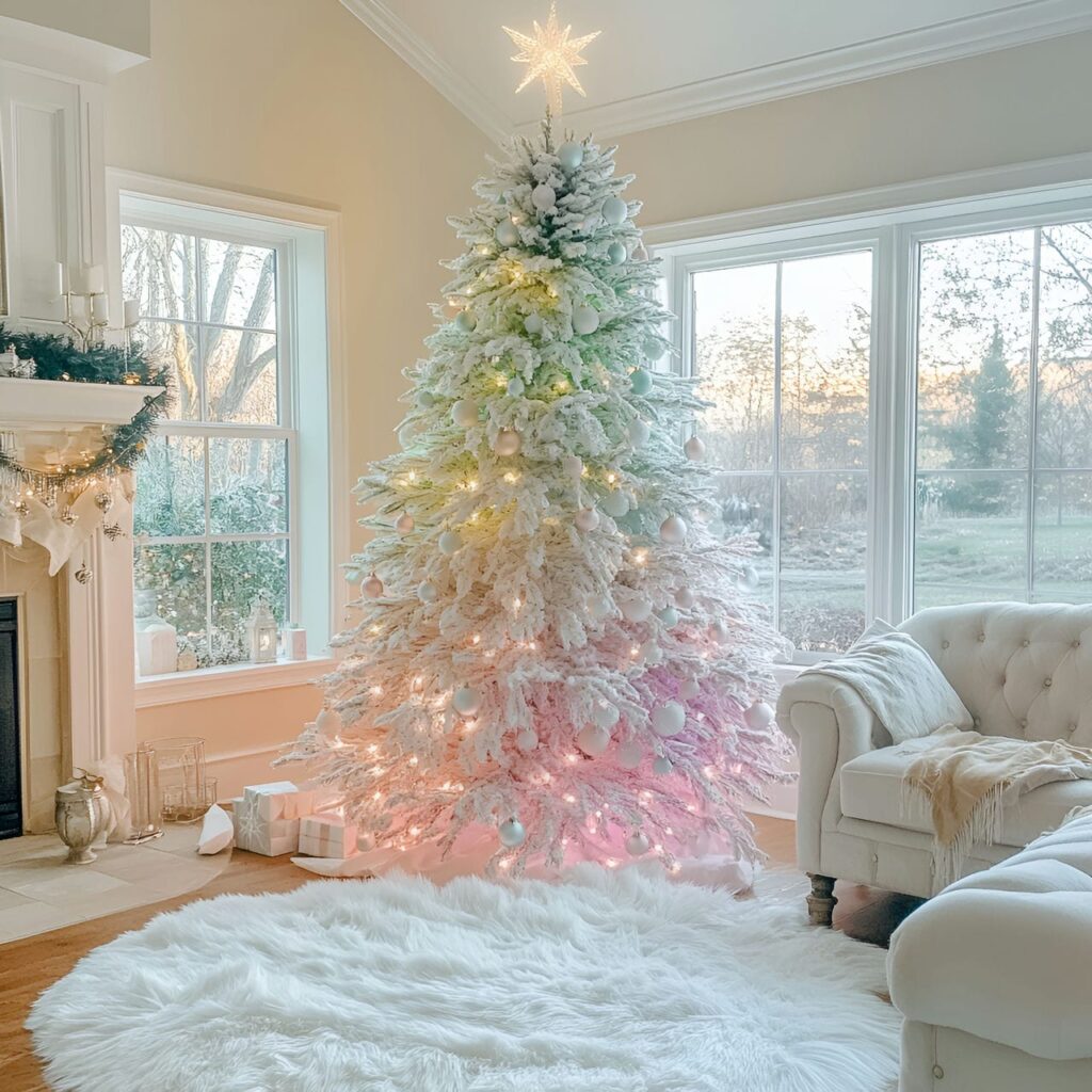 12. Pastel Rainbow Christmas Tree Extravaganza with Ombre Shades