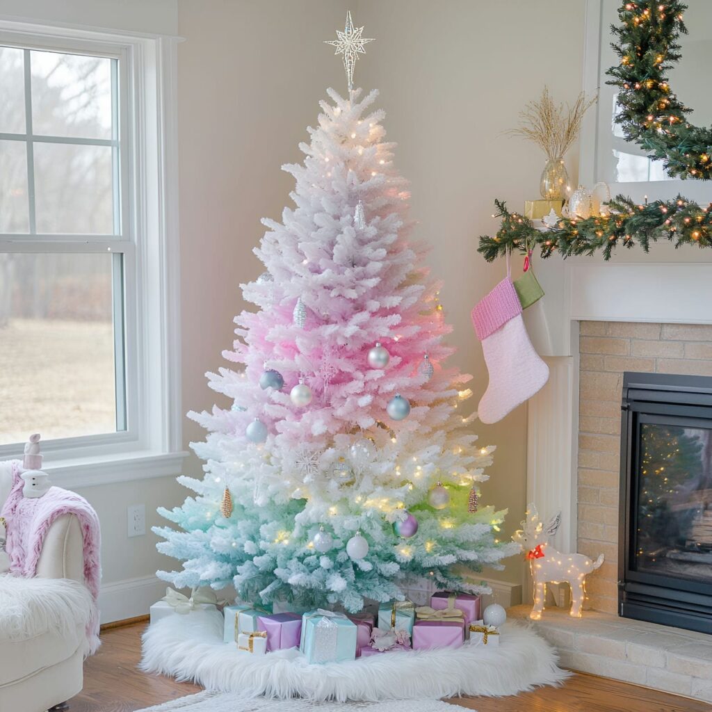 12. Pastel Rainbow Christmas Tree Extravaganza with Ombre Shades