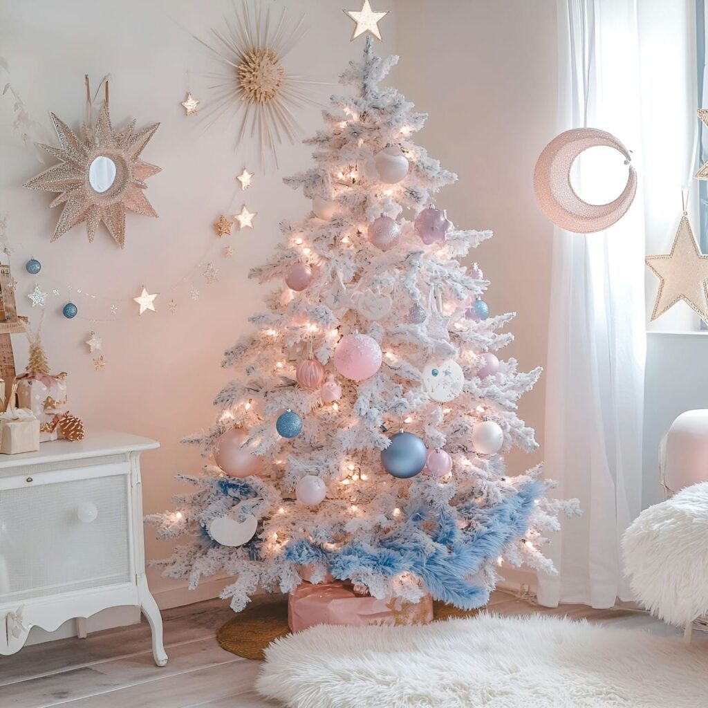 13. Pastel Stars and Moons Tree with Celestial-Themed Décor