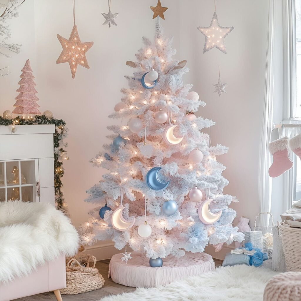 13. Pastel Stars and Moons Tree with Celestial-Themed Décor