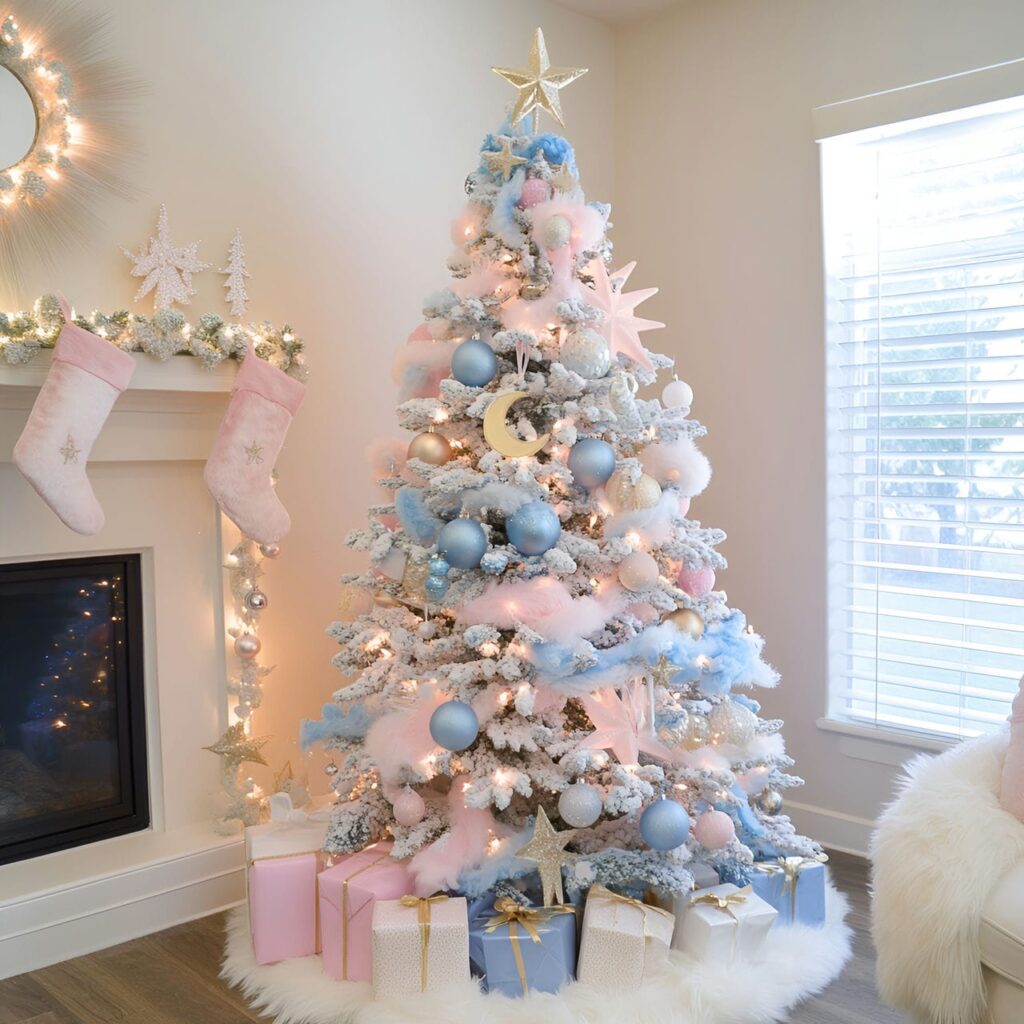 13. Pastel Stars and Moons Tree with Celestial-Themed Décor