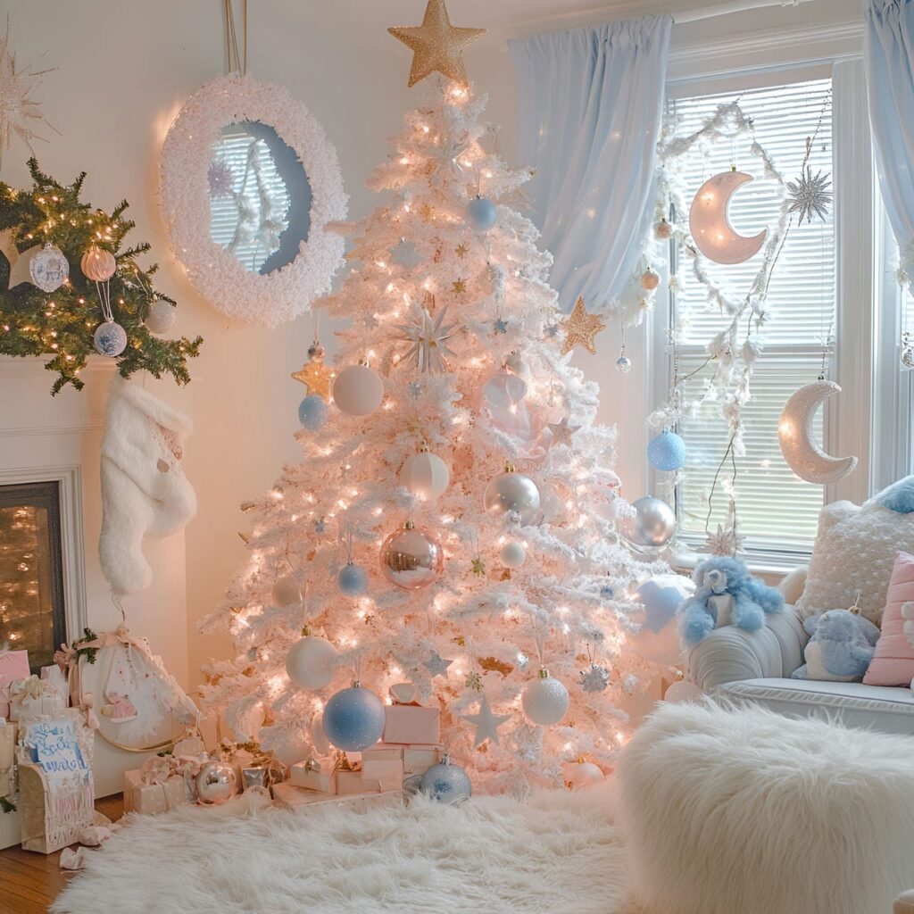 13. Pastel Stars and Moons Tree with Celestial-Themed Décor