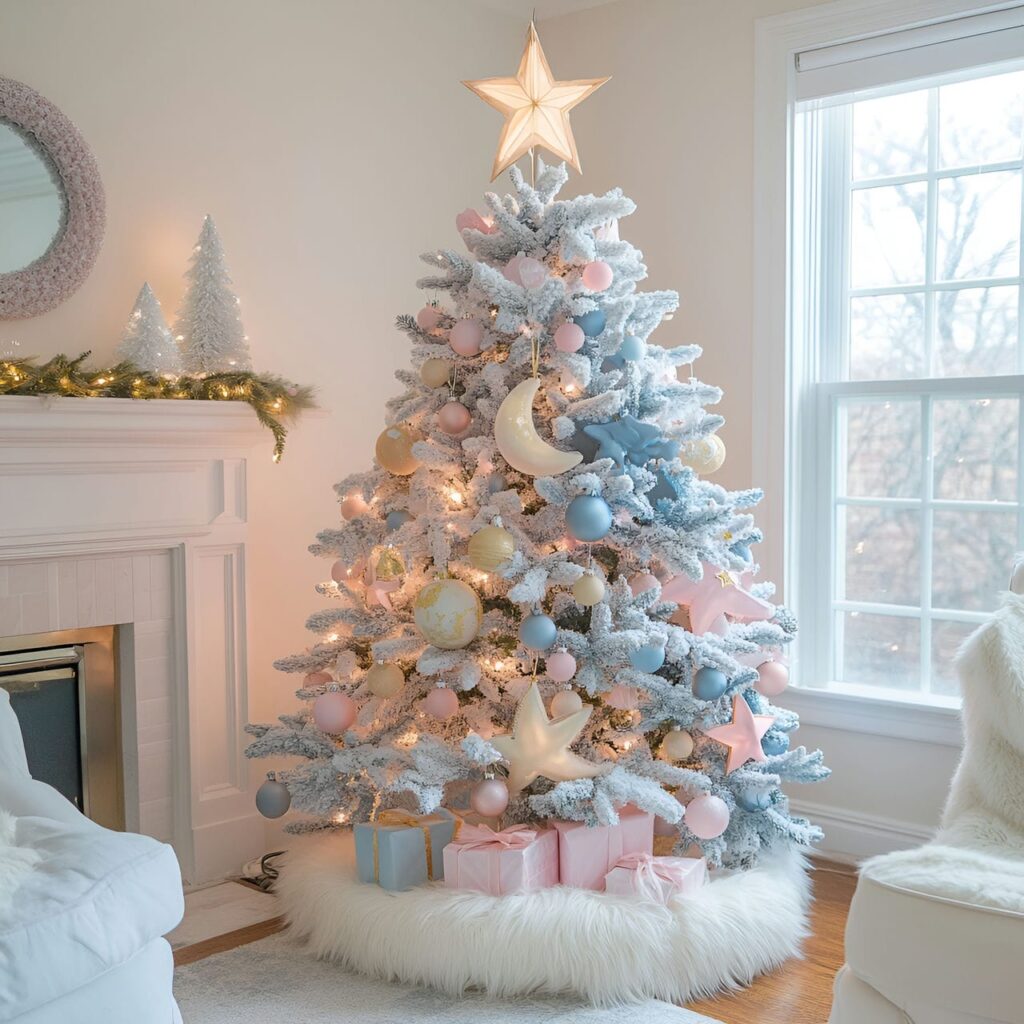 13. Pastel Stars and Moons Tree with Celestial-Themed Décor