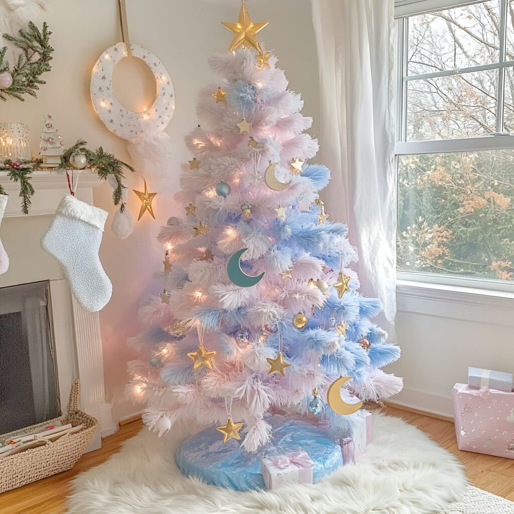 13. Pastel Stars and Moons Tree with Celestial-Themed Décor