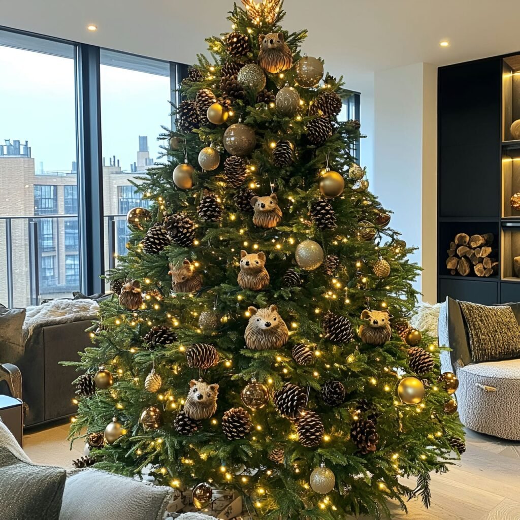 23. Pinecone Hedgehog Tree with Green Foliage and Pinecone Décor