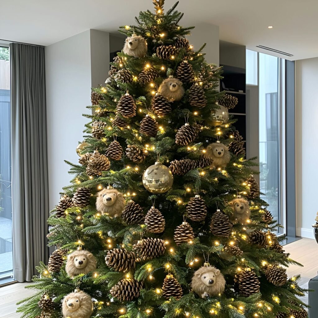 23. Pinecone Hedgehog Tree with Green Foliage and Pinecone Décor