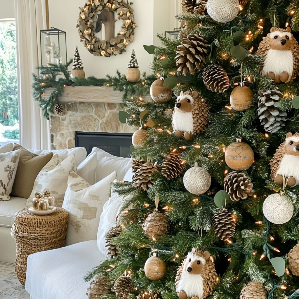 23. Pinecone Hedgehog Tree with Green Foliage and Pinecone Décor