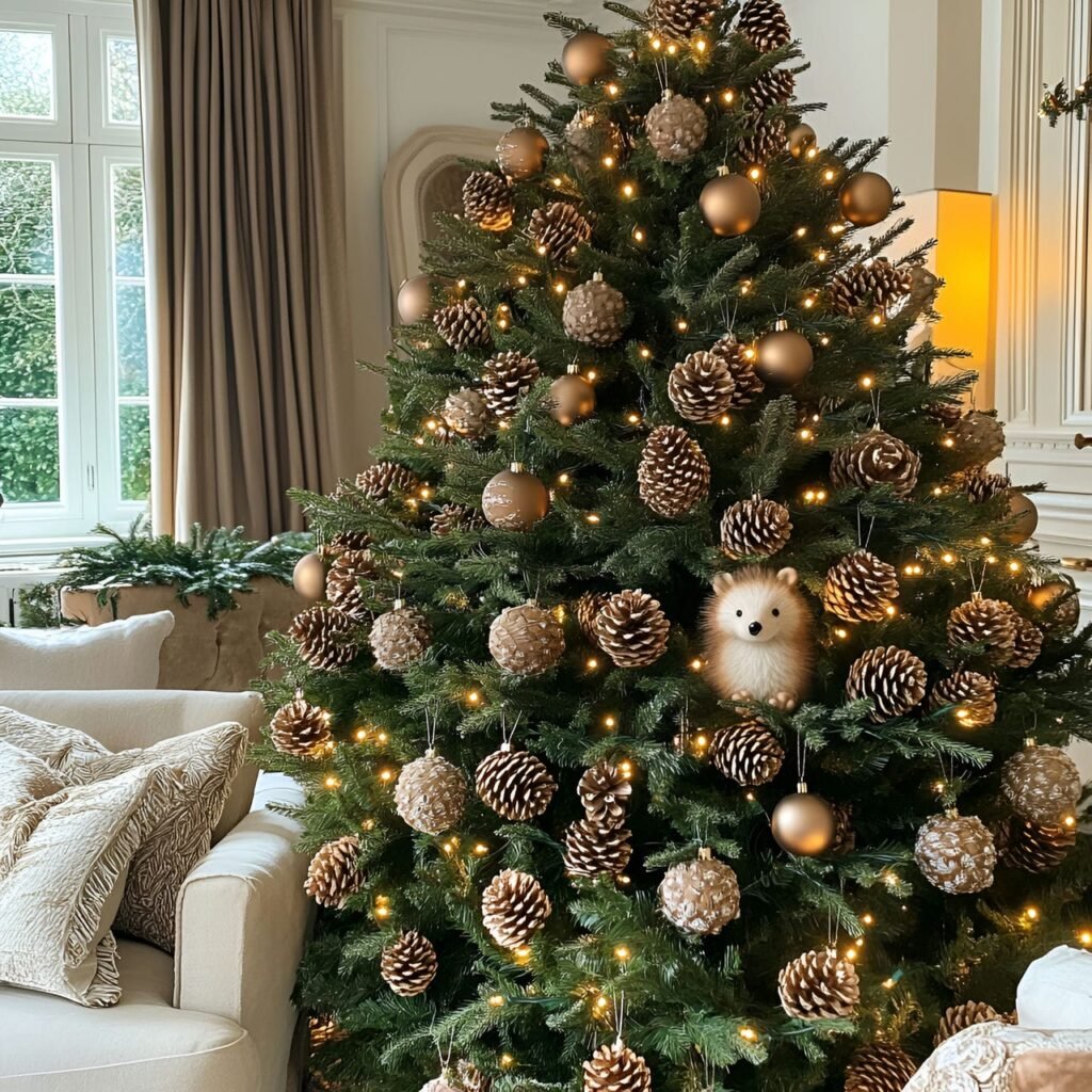 23. Pinecone Hedgehog Tree with Green Foliage and Pinecone Décor