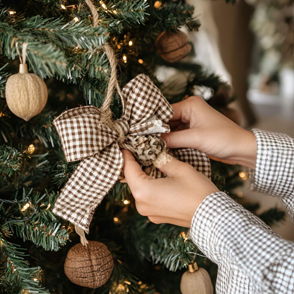 05. Plaid and Pine Tree with Jute Baubles and Acorn Ornaments