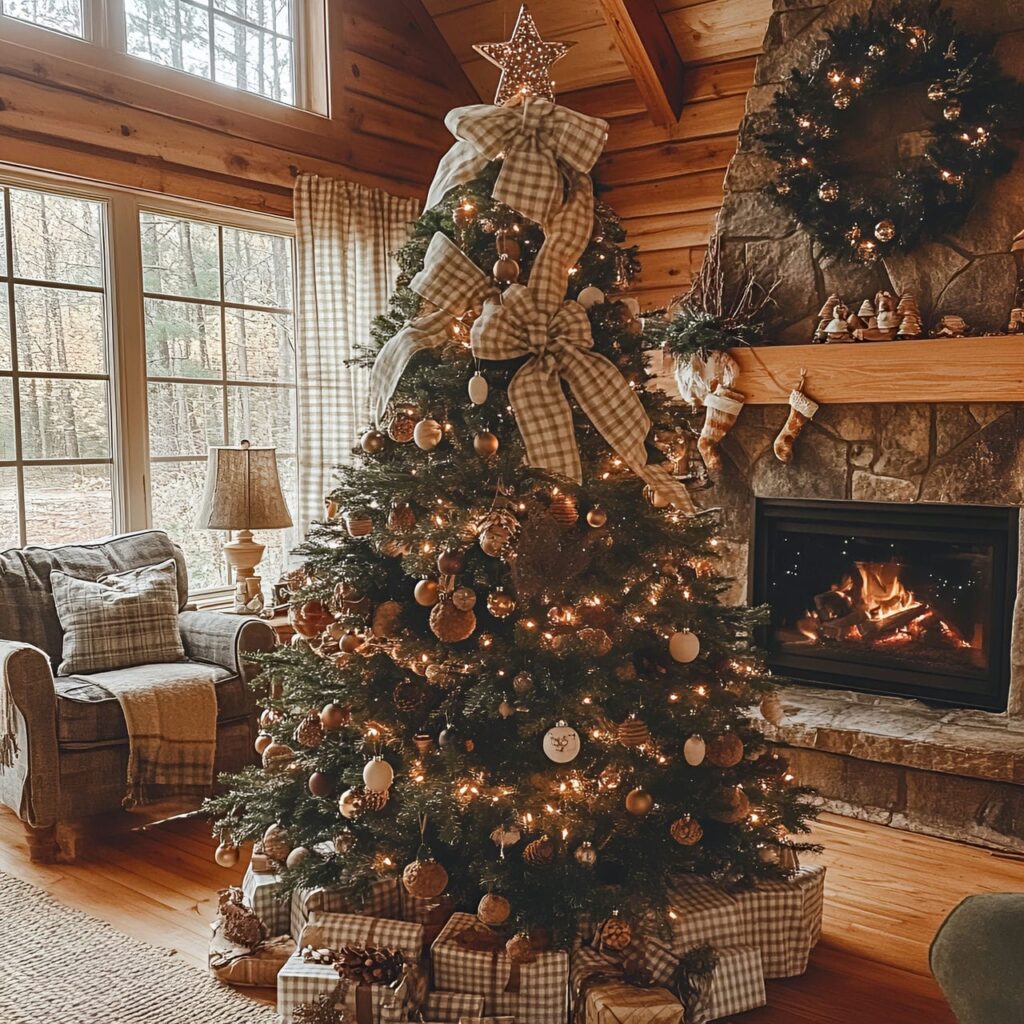 05. Plaid and Pine Tree with Jute Baubles and Acorn Ornaments