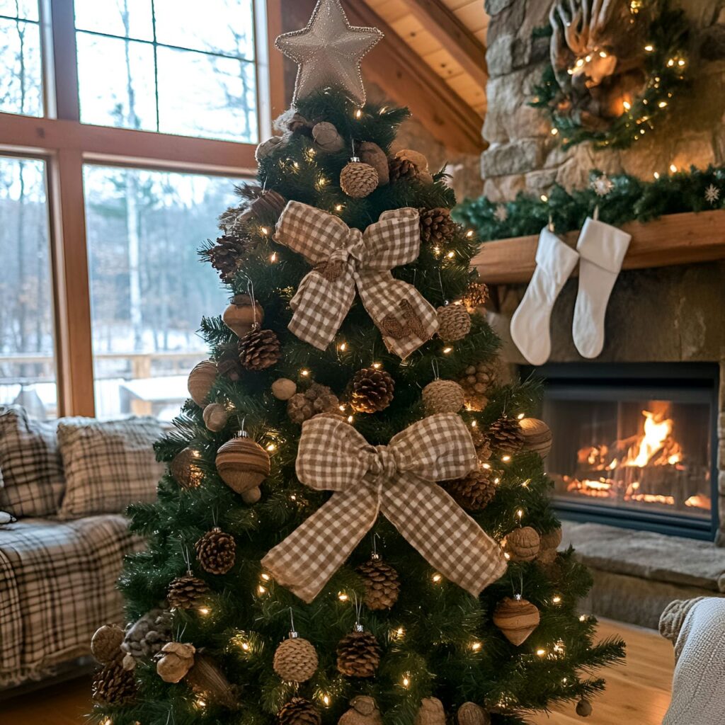 05. Plaid and Pine Tree with Jute Baubles and Acorn Ornaments