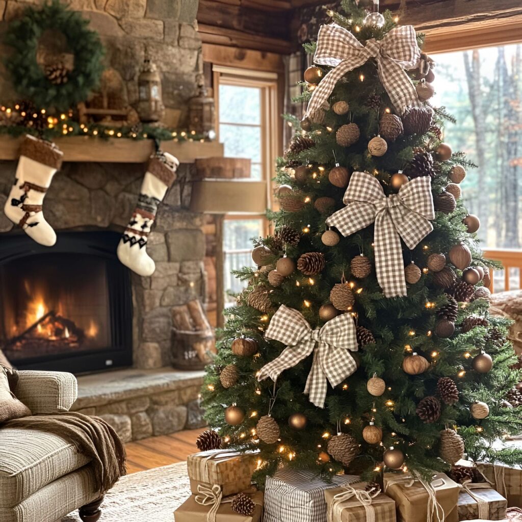 05. Plaid and Pine Tree with Jute Baubles and Acorn Ornaments