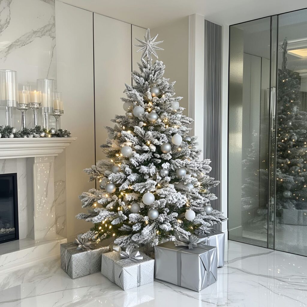 04. Platinum Luxury Tree with Frosted Pinecones & Crystal Star