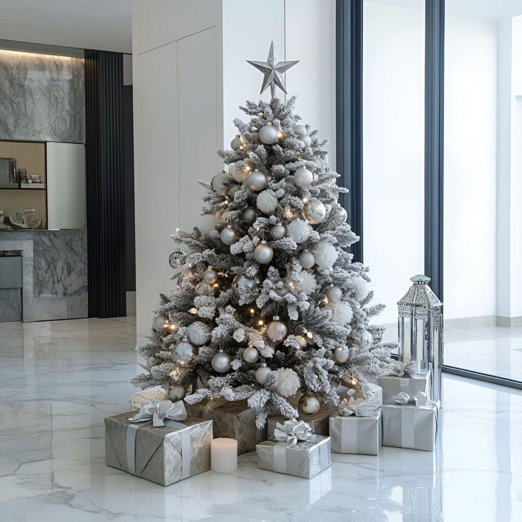 04. Platinum Luxury Tree with Frosted Pinecones & Crystal Star