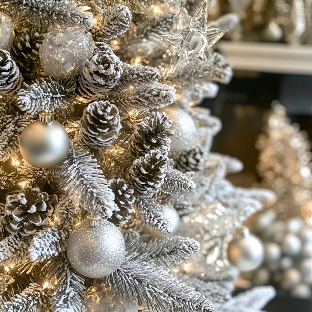 04. Platinum Luxury Tree with Frosted Pinecones & Crystal Star