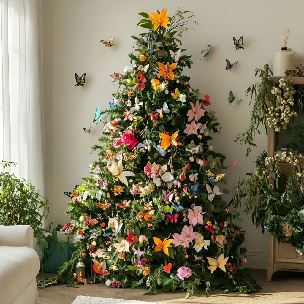 21. Tree of Pollinators with Bee, Butterfly, and Hummingbird Ornaments