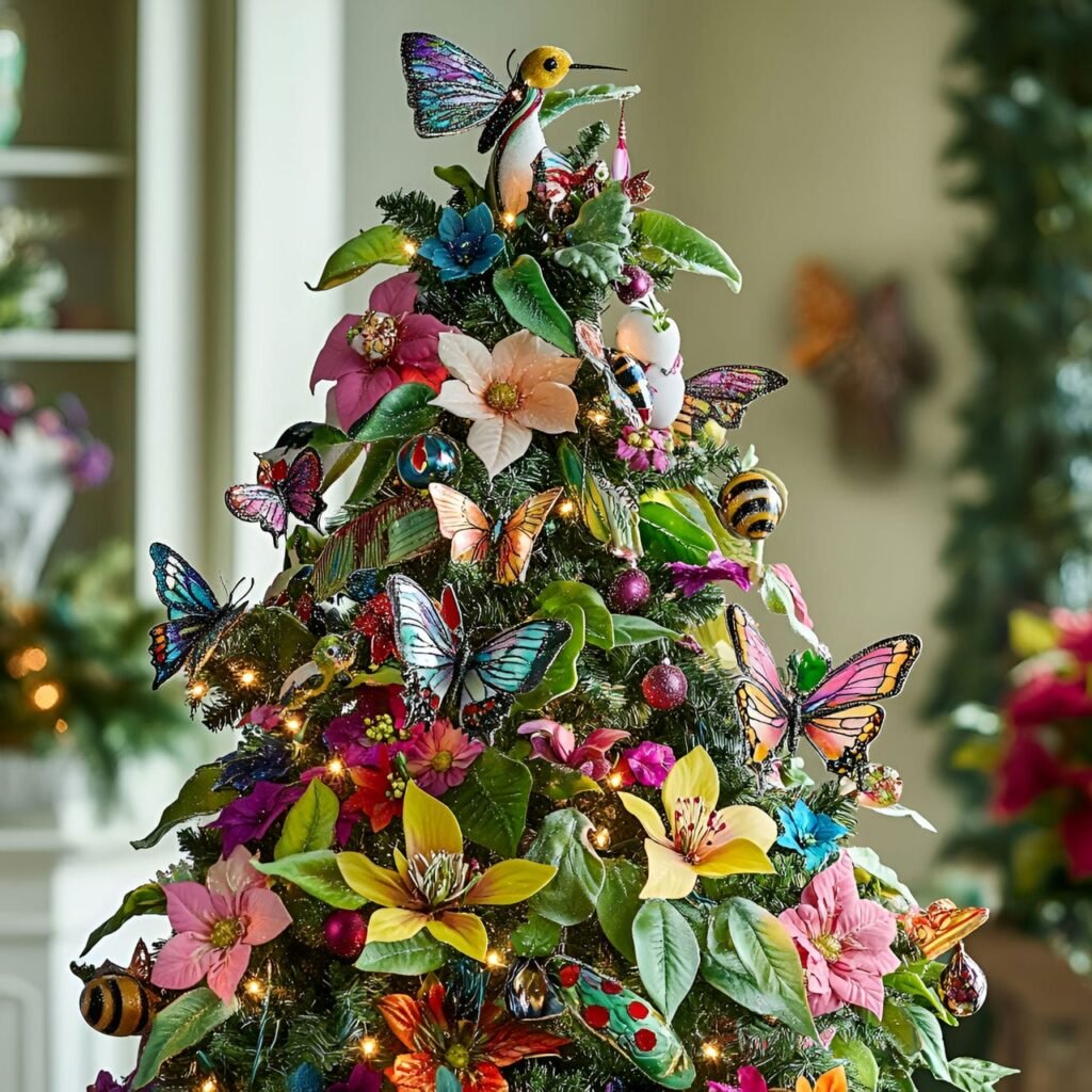 21. Tree of Pollinators with Bee, Butterfly, and Hummingbird Ornaments