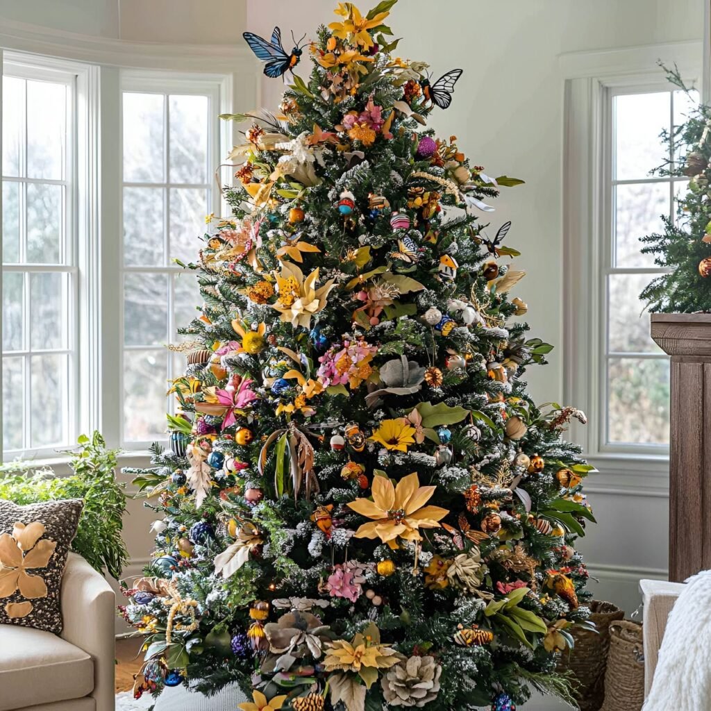 21. Tree of Pollinators with Bee, Butterfly, and Hummingbird Ornaments